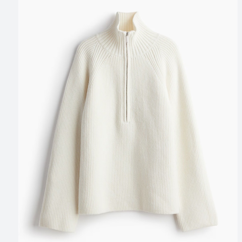 Cream Turtleneck Sweater Half Zip